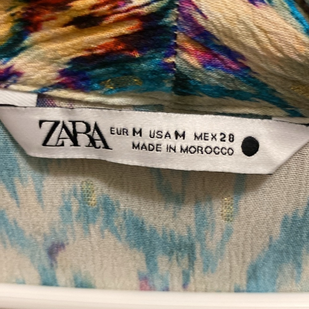 Zara Blue and White Crop Tie-Front Button Down Shirt - Picture 4 of 9